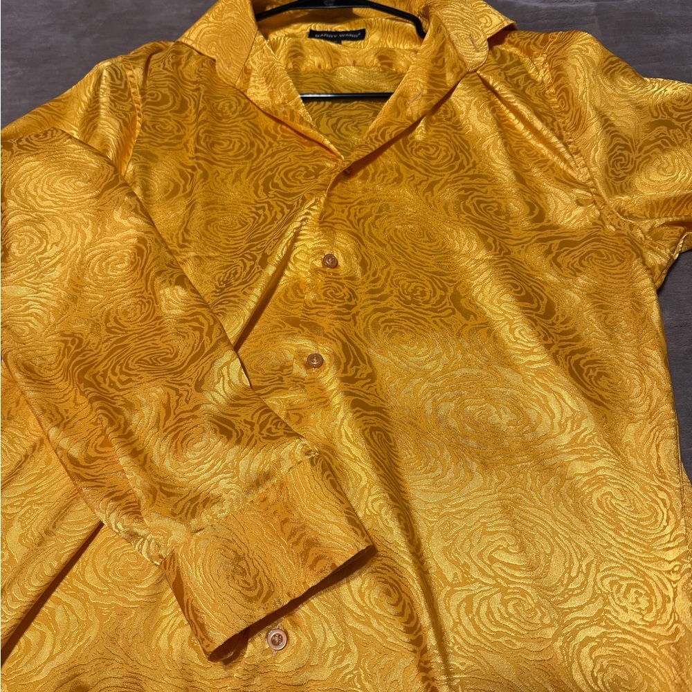 Yellow Patterned Men's Shirt - Picture 2 of 4